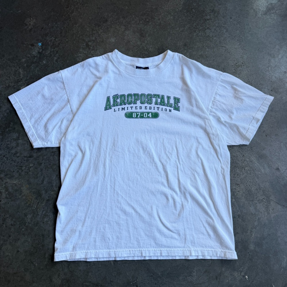 Vintage Y2K Aeropostale Limited Edition Graphic Shirt White Green Mens XL Boxy